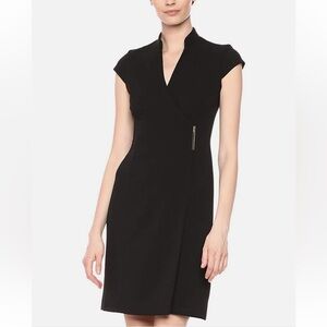 Calvin Klein Black Mandarin Collar Wrap Dress